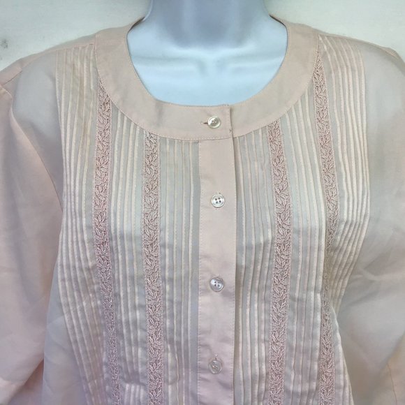Women's Pink Pleated Lace Short Sleeve Blouse 14M - Picture 2 of 6